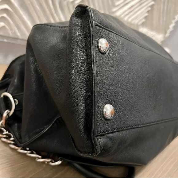 Michael Kors Black Hamilton Slouch Satchel Pebbled Soft Leather Silver Padlock - Picture 10 of 16